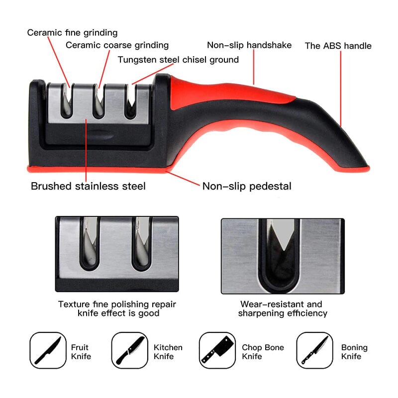 3 Stage Manual Knife Sharpener Tool for Ceramic Knife and Steel