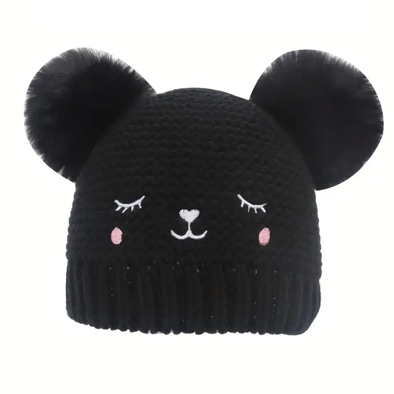 Knitted Beanie Hat, Cute Cold-proof Winter Hat For 6-24 Months Baby Girls Baby Black - DailySale
