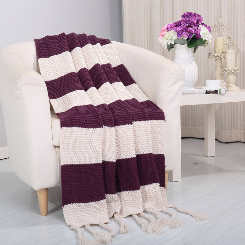 Knitted Throw Couch Cover Sofa Blanket - Assorted Styles Bed & Bath Striped Purple - DailySale