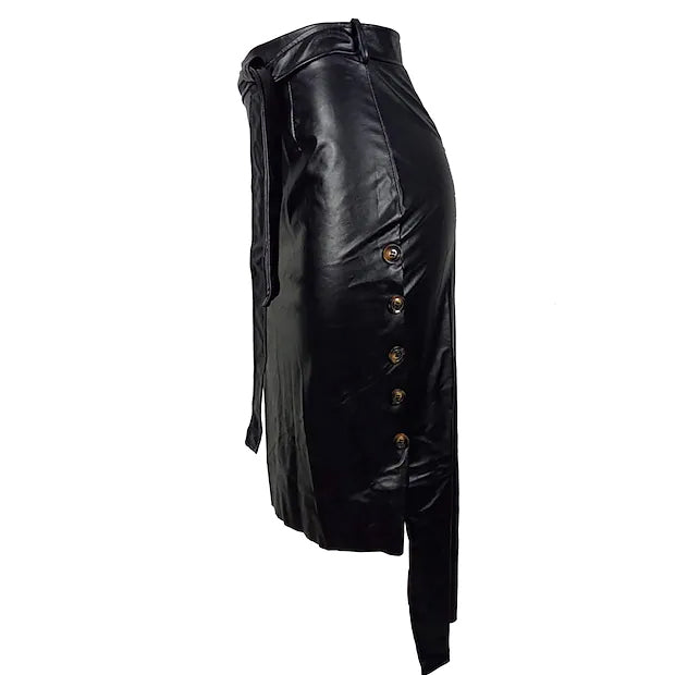 Knotted PU Leather Slit Skirt Women's Bottoms - DailySale