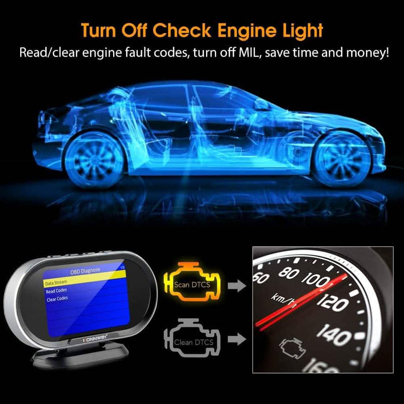 KONNWEI KW206 Car OBD2 HUD Digital Meter RPM Gauge Automotive - DailySale