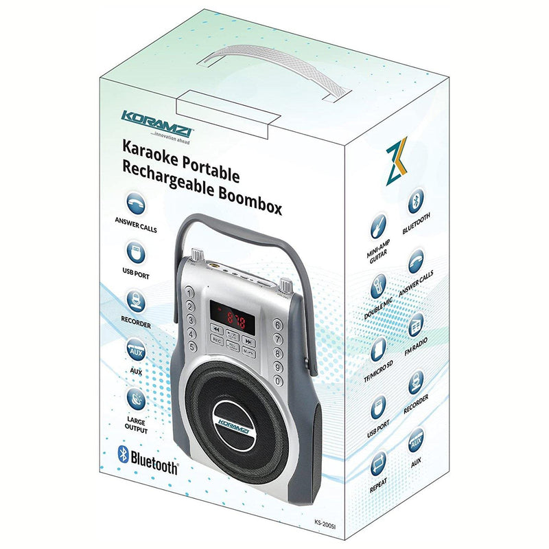 Koramzi Karaoke Portable Boombox with Bluetooth and Rechargeable Battery