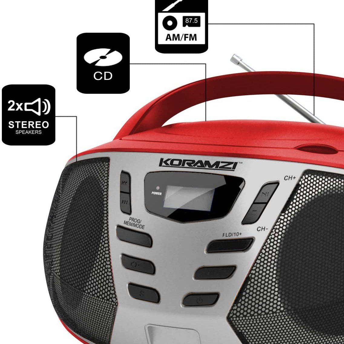 Koramzi Portable CD Boombox w/AM/FM Radio Speakers - DailySale