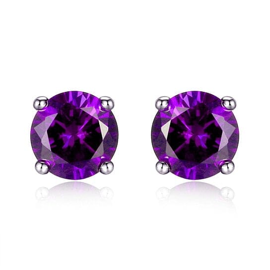 Lab Created Amethyst 6mm Round Cut 925 Sterling Silver Stud Earrings Earrings - DailySale