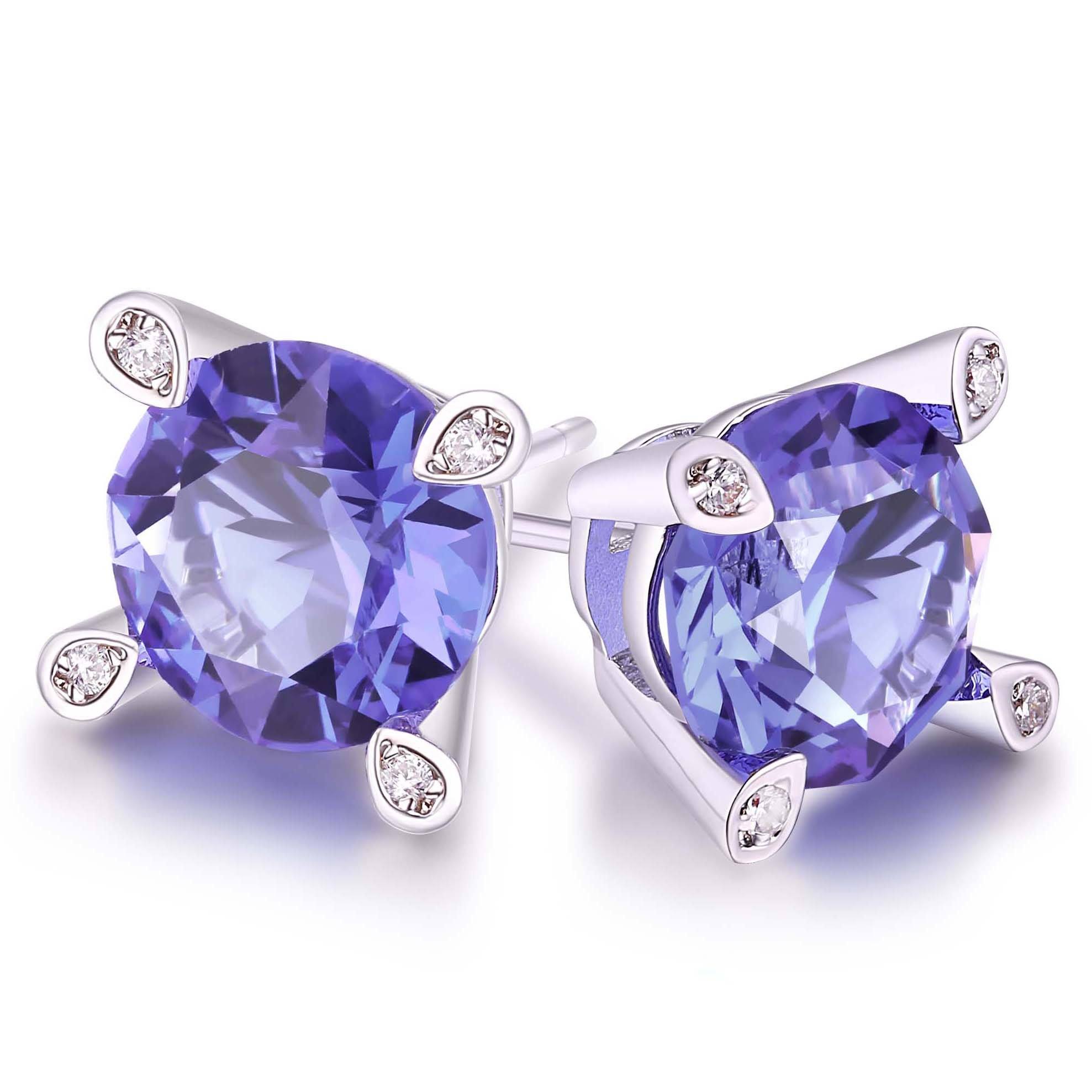 Lab Created Tanzanite Stud Earring in 18K White Gold Plating Earrings Purple - DailySale