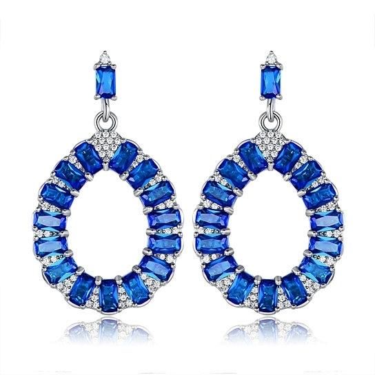 Lab-Created Teardrop Chandelier Earrings in Rhodium Plated - Assorted Colors Jewelry Sapphire - DailySale