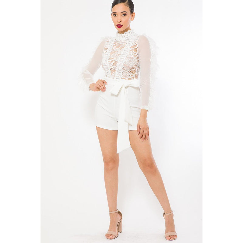 Lace And Crochet Top Detailed Fashion Romper Women's Tops White S - DailySale