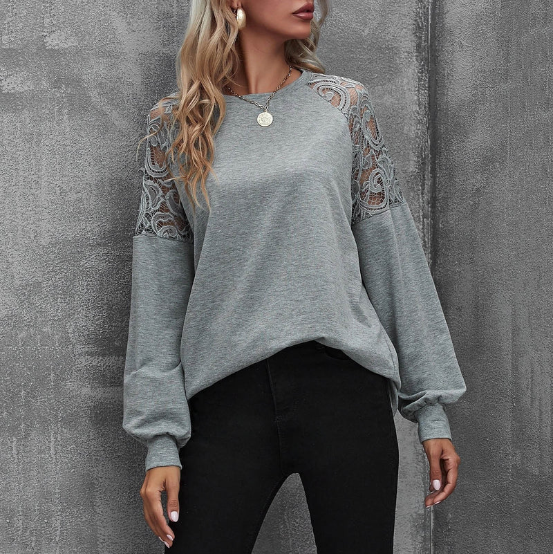 Lace Insert Raglan Sleeve Pullover Women's Clothing - DailySale