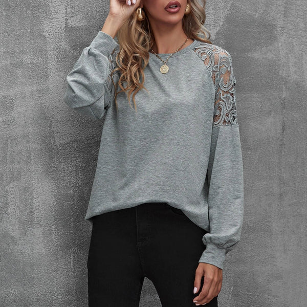Lace Insert Raglan Sleeve Pullover Women's Clothing S - DailySale