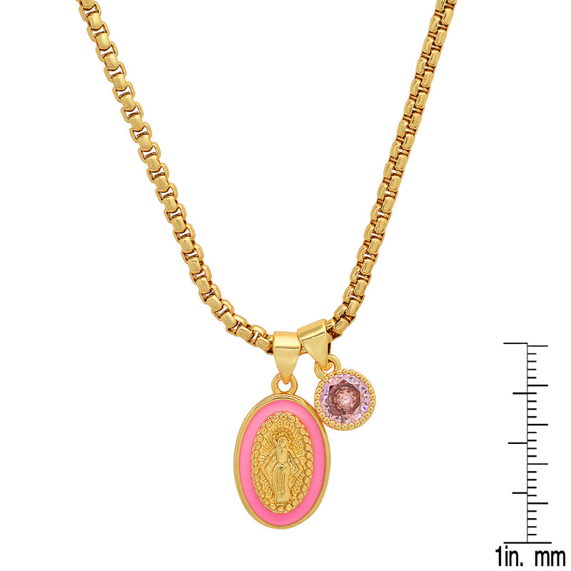 Ladies 18k Gold Plated Brass Our Lady of Guadalupe and Simulated Diamond Pendant Charms
