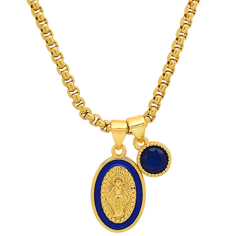 Ladies 18k Gold Plated Brass Our Lady of Guadalupe and Simulated Diamond Pendant Charms