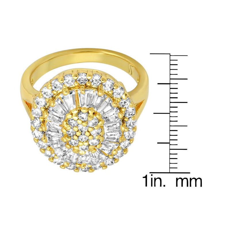 Ladies 18k Gold Plated Brass Oval Simulated Round/Baguettes Diamond Ring Rings - DailySale
