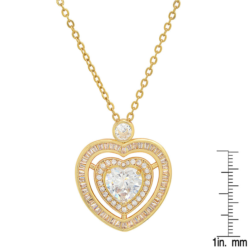 Ladies 18k Gold Plated Brass Simulated Diamonds Heart Pendant