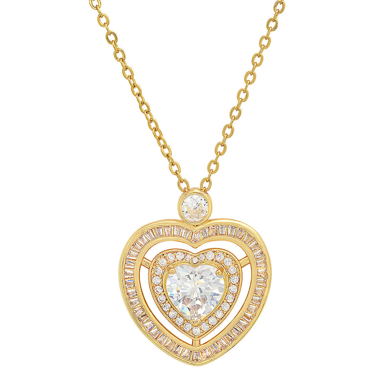 Ladies 18k Gold Plated Brass Simulated Diamonds Heart Pendant