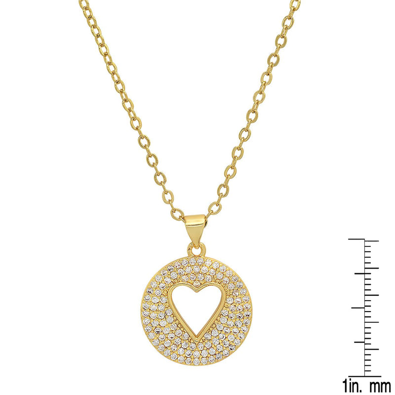 Ladies 18k Gold Plated Brass Simulated Diamonds Round Heart Pendant