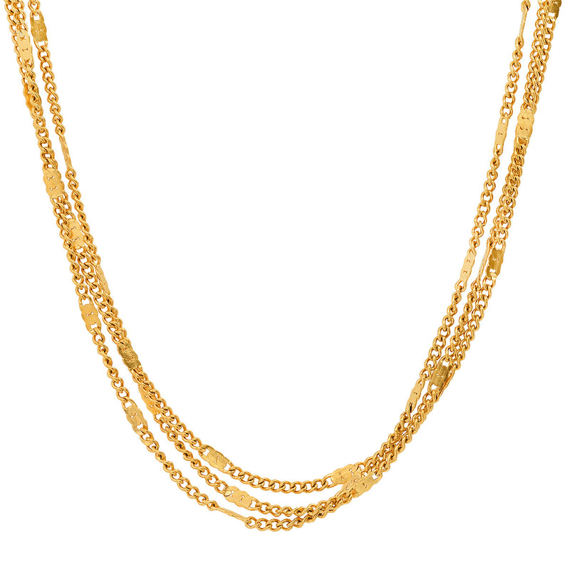 Ladies 18k Gold Plated Stainless Steel Triple Row Flat Curb Chain Necklace Necklaces - DailySale