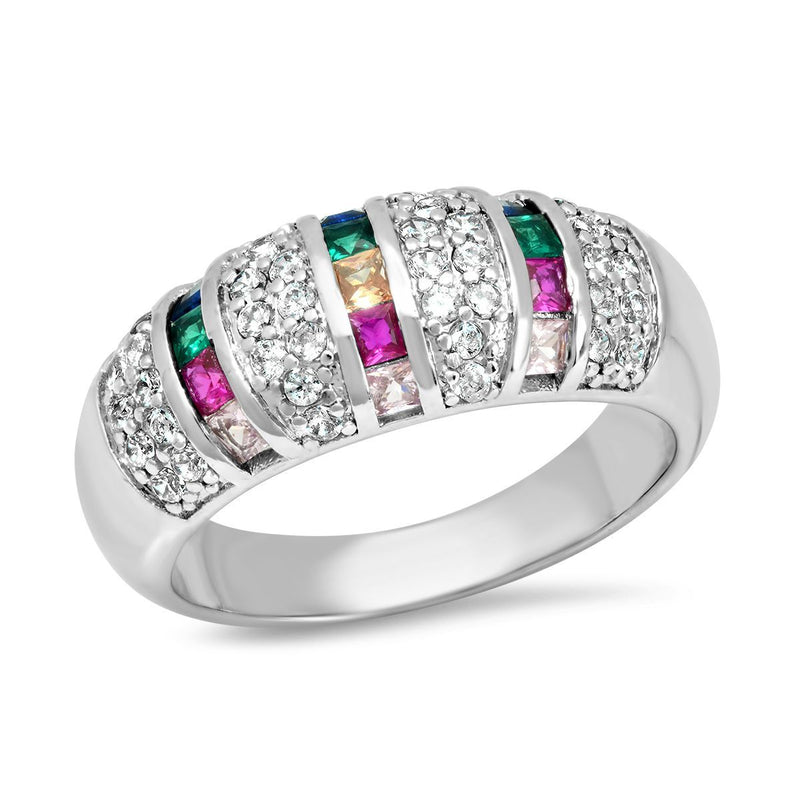 Ladies 18K White Gold Plated Brass Simulated Multi Colored Diamond Ring Rings 6 - DailySale