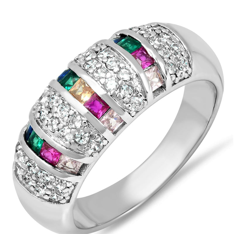 Ladies 18K White Gold Plated Brass Simulated Multi Colored Diamond Ring Rings - DailySale