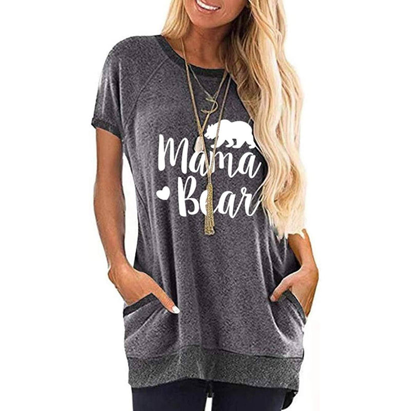 Ladies Long T Shirts Cotton Graphic Lettern Print Summer Tops Women's Clothing Gray S - DailySale