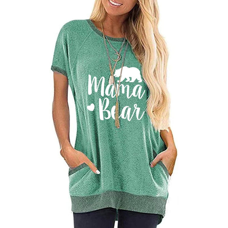 Ladies Long T Shirts Cotton Graphic Lettern Print Summer Tops Women's Clothing Green S - DailySale