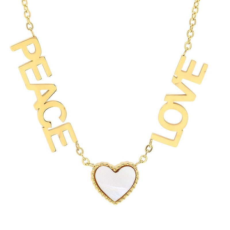 Ladies Peace, Love and Mother of Pearl Heart Necklace