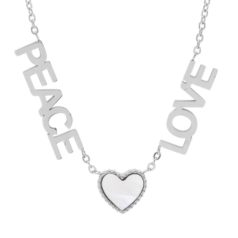 Ladies Peace, Love and Mother of Pearl Heart Necklace