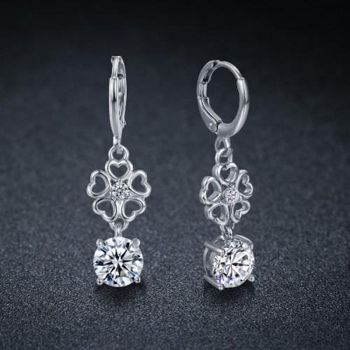 Ladies Simulated Diamond Flower Drop Earrings