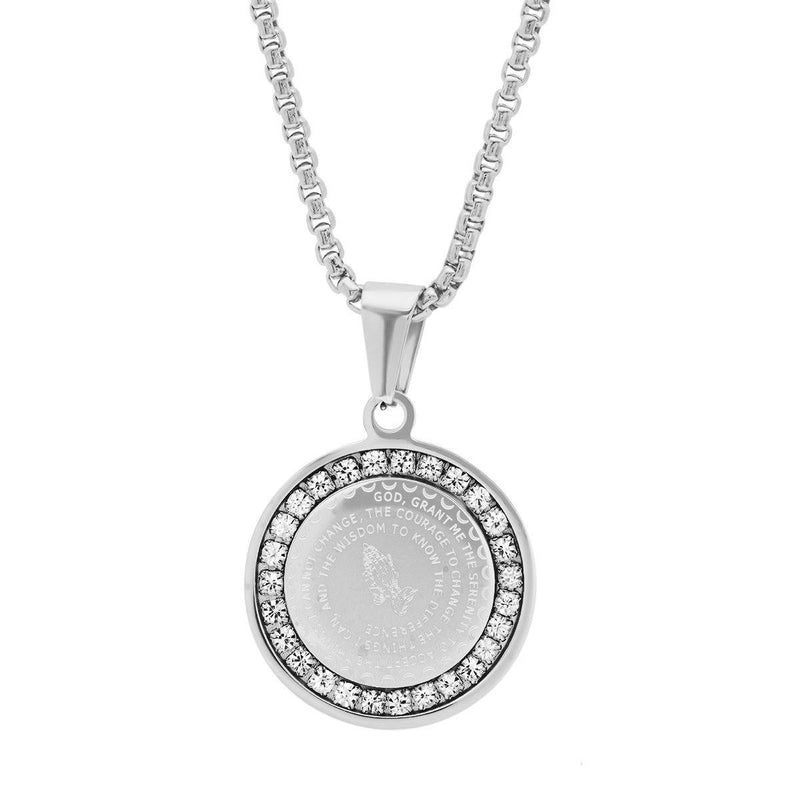 Ladies Stainless Steel Serenity Prayer Round Pendant with Simulated Diamonds Necklaces - DailySale