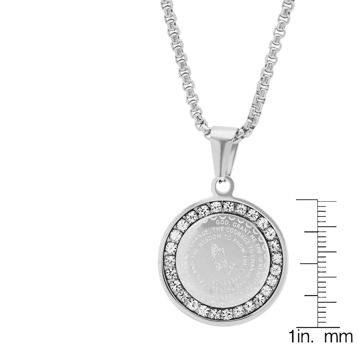 Ladies Stainless Steel Serenity Prayer Round Pendant with Simulated Diamonds Necklaces - DailySale