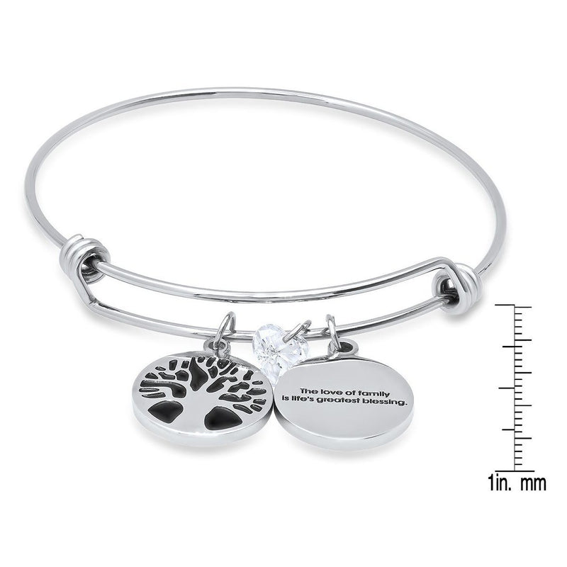 Ladies Stainless Steel The Love of Family, Tree of Life and Heart Shape Swarovski Crystal Bangle Bracelets - DailySale
