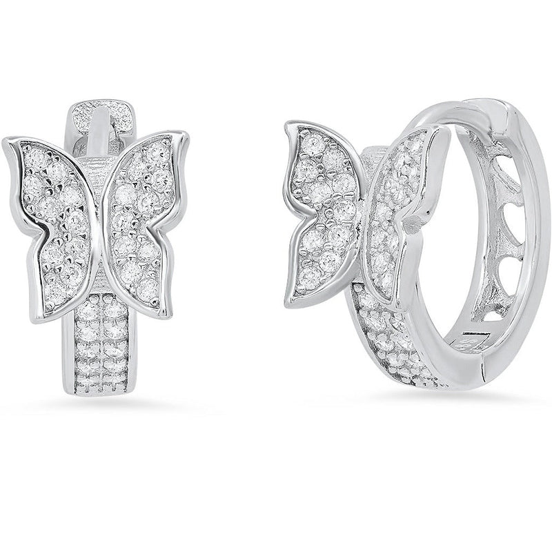 Ladies Sterling Silver and Simulated Diamonds Butterfly Huggie Earrings Earrings - DailySale