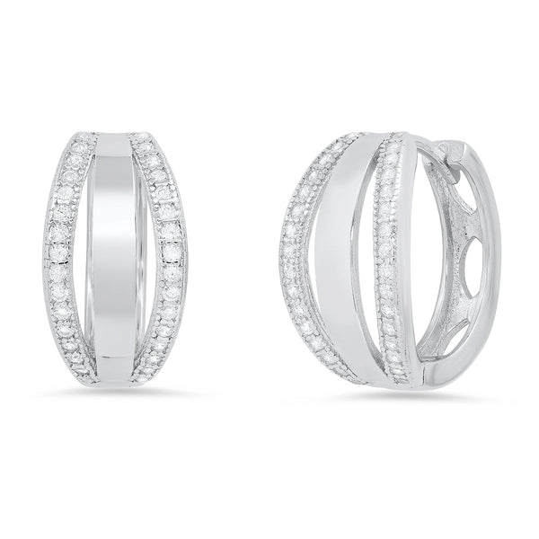 Ladies Sterling Silver And Simulated Diamonds Layered Huggies Earrings Earrings - DailySale