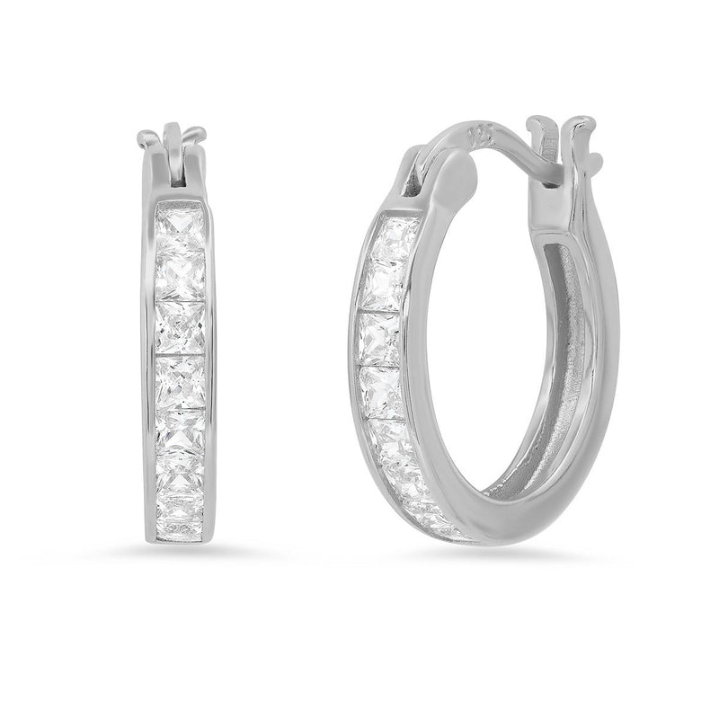 Ladies Sterling Silver and Simulated Diamonds Round Hoop Earrings