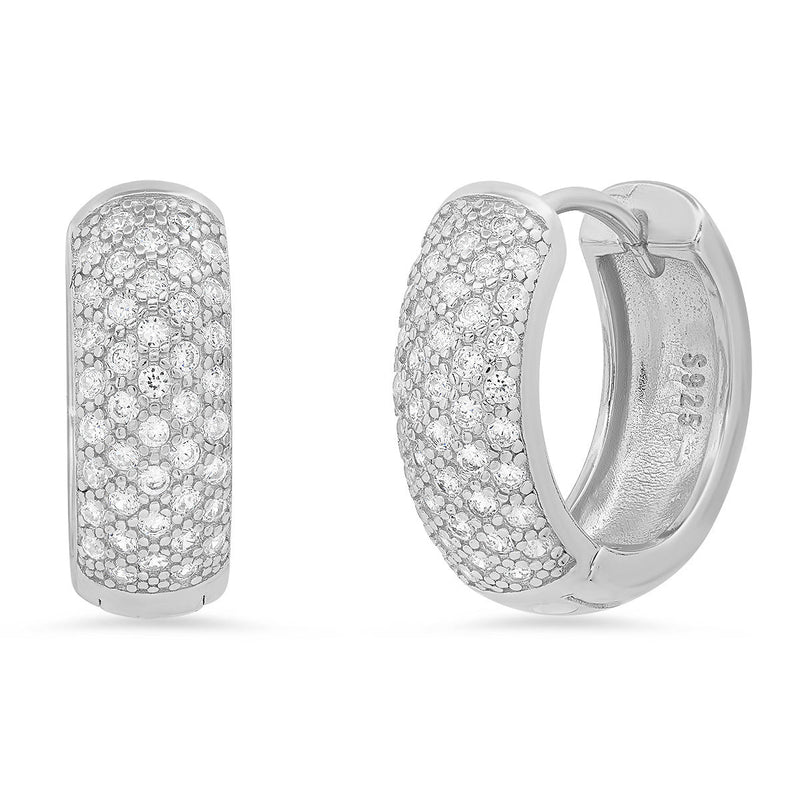 Ladies Sterling Silver and Simulated Diamonds Round Huggie Earrings