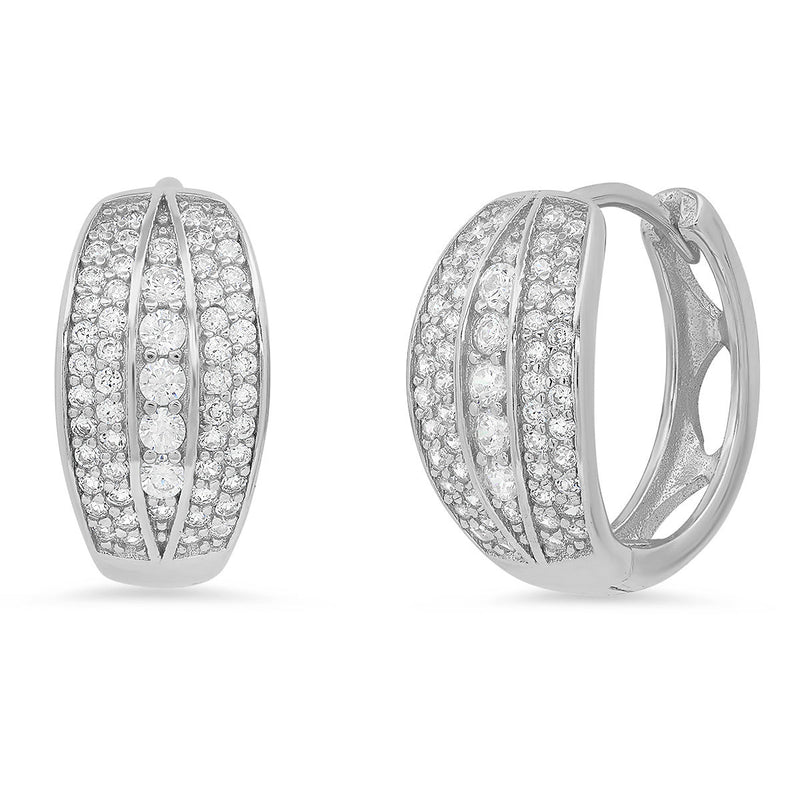 Ladies Sterling Silver And Simulated Diamonds Round Huggies Earrings