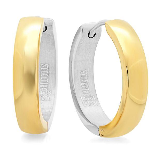 Ladies Two Tone Stainless Steel and 18K Gold Plated Huggie Earrings Earrings - DailySale