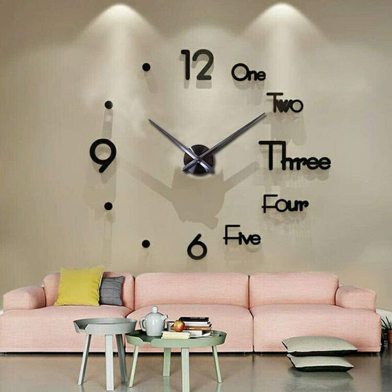 Large 3D Frameless Wall Clock Stickers Arts & Crafts Black - DailySale