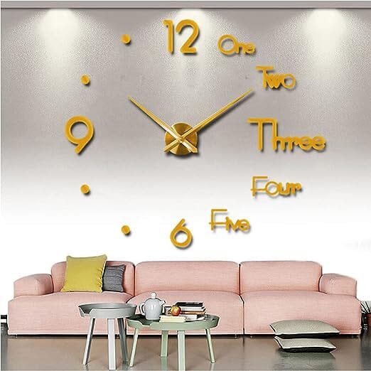 Large 3D Frameless Wall Clock Stickers Arts & Crafts Gold - DailySale