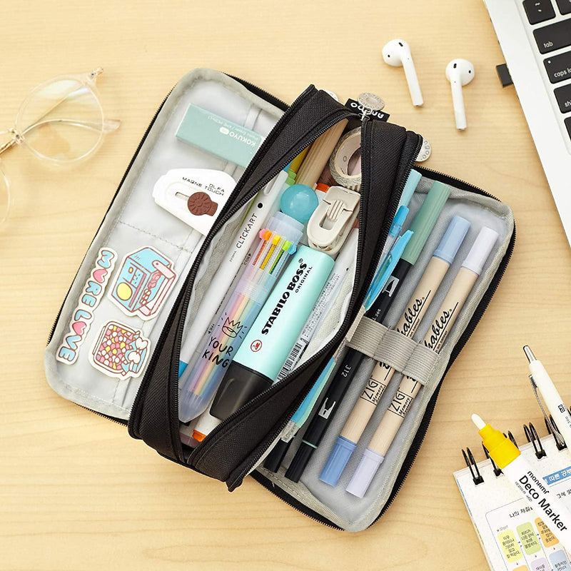 Large Capacity 3 Compartment Pouch Pencil Case Everything Else - DailySale