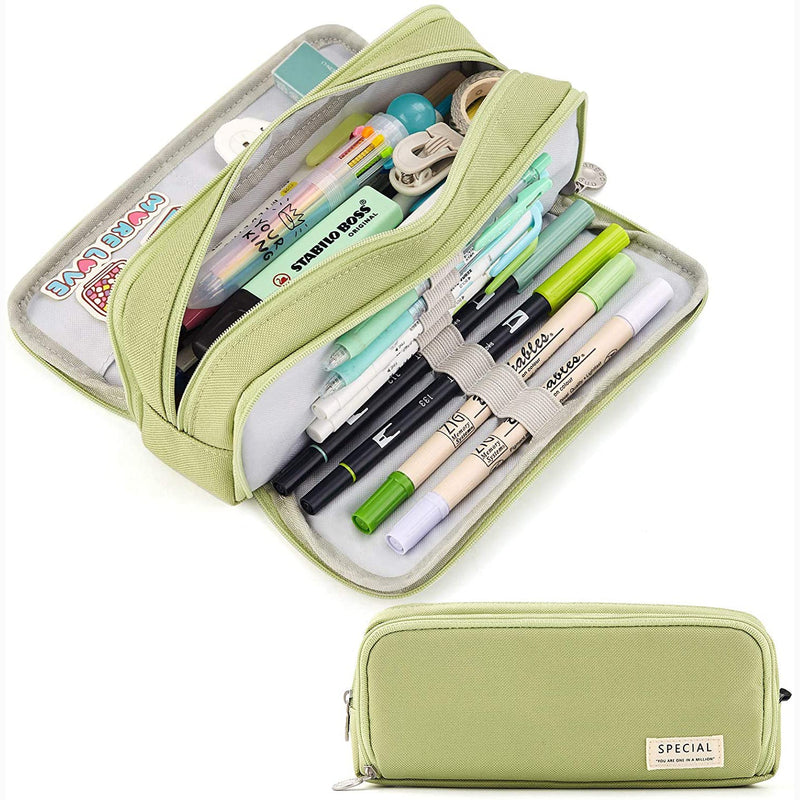 Large Capacity 3 Compartment Pouch Pencil Case Everything Else Green - DailySale