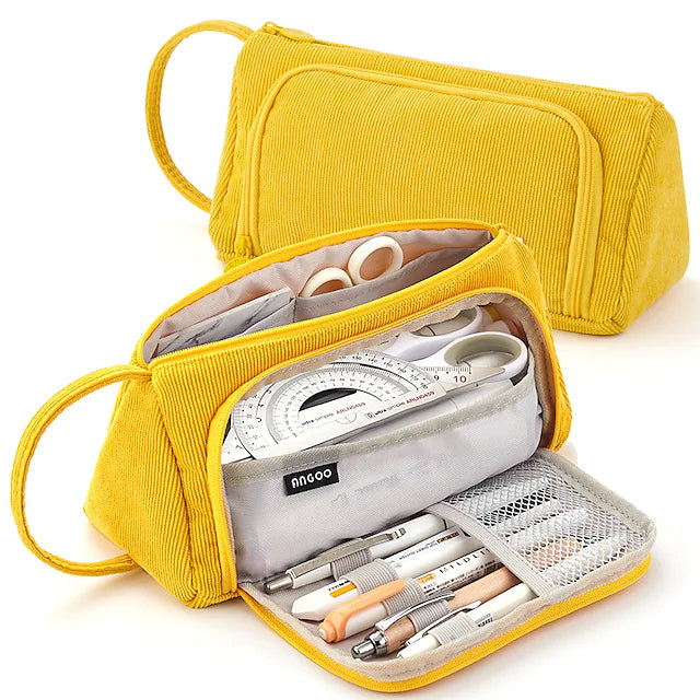 Large Capacity Corduroy Pencil Case Everything Else Yellow - DailySale