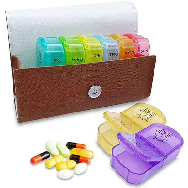 Large Daily Pill Box Medicine Organizer with PU Leather Case Wellness - DailySale