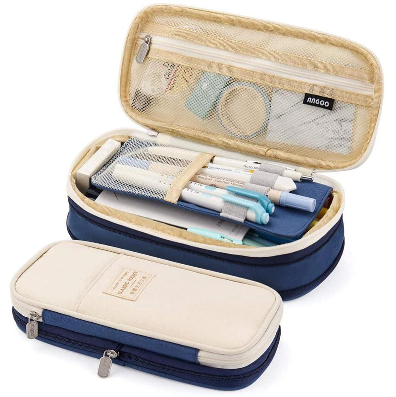 Large Folding Pen and Pencil Supplies Case Everything Else Navy Blue - DailySale