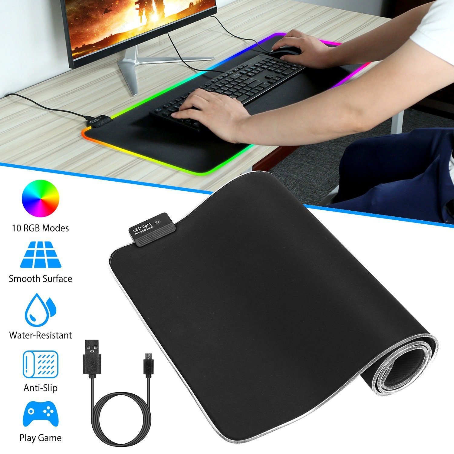 Large LED RGB Computer Keyboard Mouse Mat Computer Accessories - DailySale