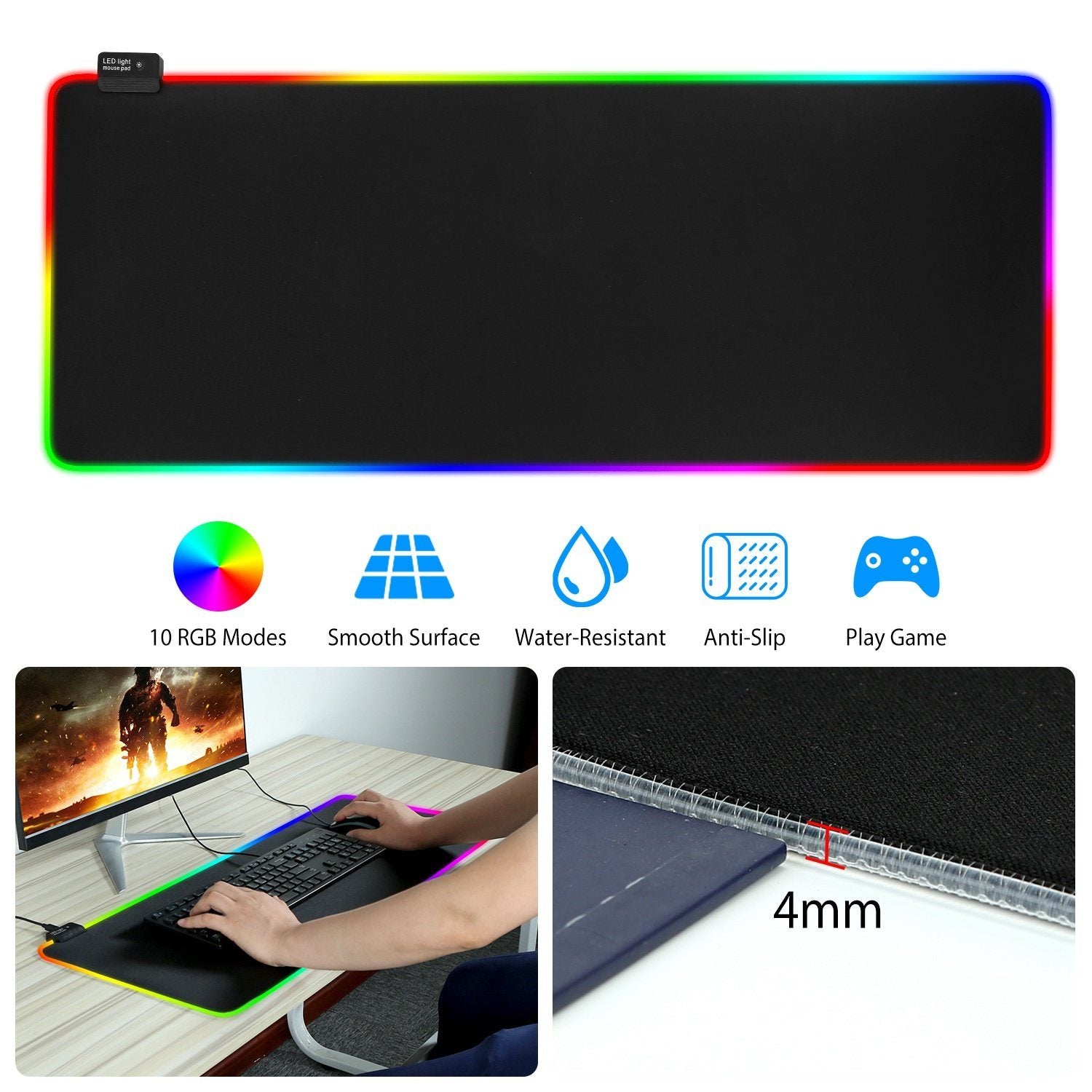 Large LED RGB Computer Keyboard Mouse Mat Computer Accessories - DailySale