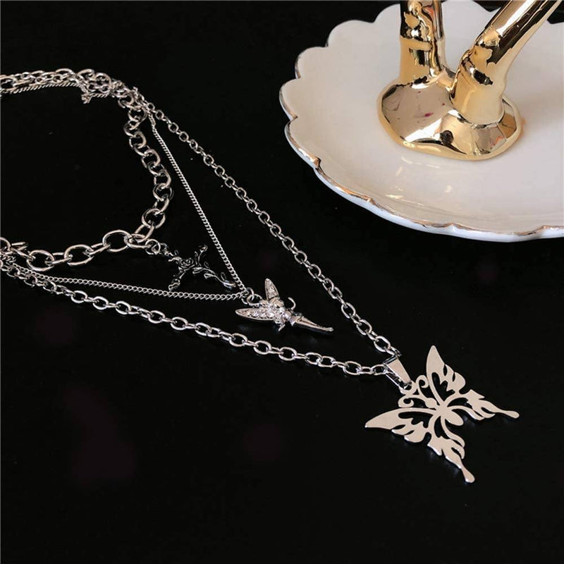 Layered Butterfly Cross Angel Pendant Necklace Necklaces - DailySale