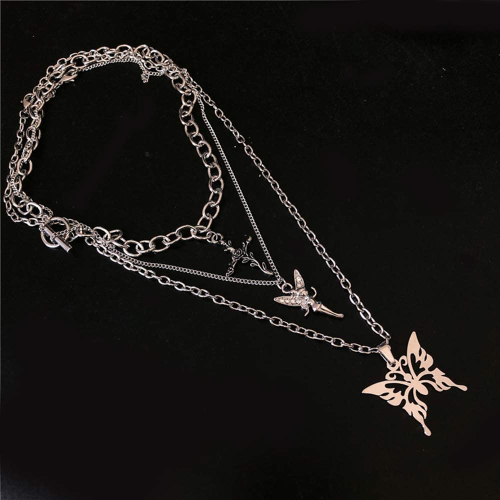 Layered Butterfly Cross Angel Pendant Necklace Necklaces - DailySale