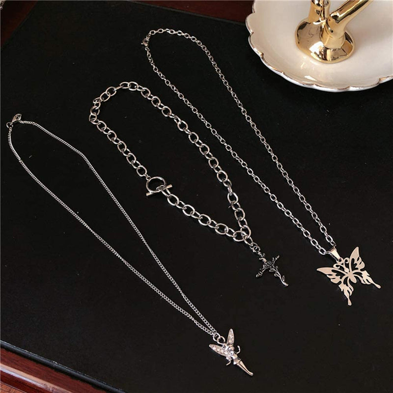 Layered Butterfly Cross Angel Pendant Necklace Necklaces - DailySale