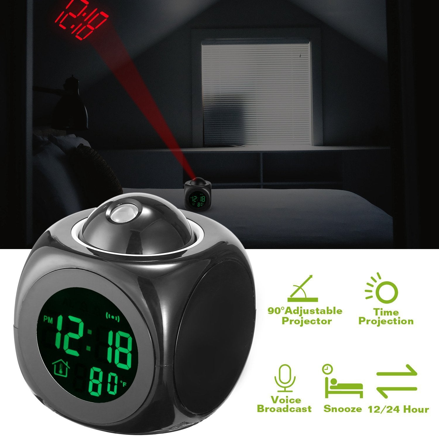 LCD Projection Alarm Clock with Voice Broadcast Function Household Appliances - DailySale