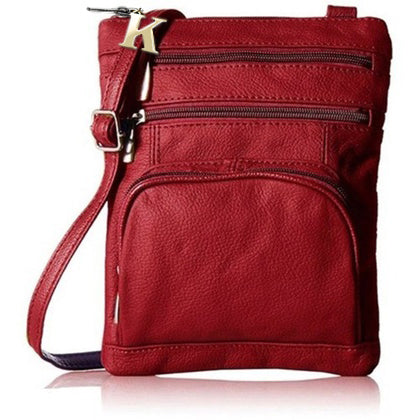 Leather Crossbody Bag with Initial Letter Key Chain standing on its own, shown in red - available at Dailysale